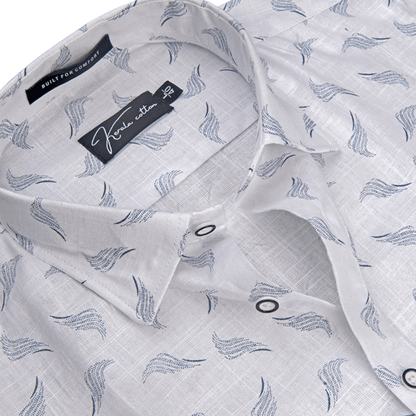 Turkey Linen White With Sky Brush Print Shirts