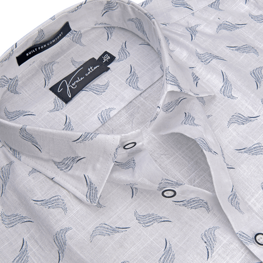Turkey Linen White With Sky Brush Print Shirts