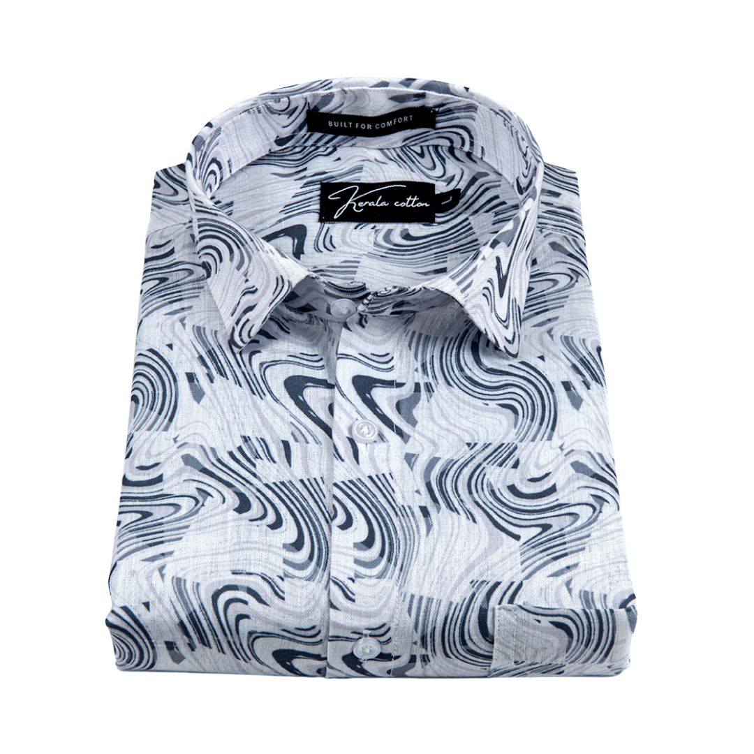 Linen white with blue  vibrant print shirts