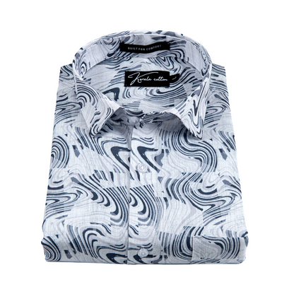 Linen white with blue  vibrant print shirts