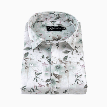 Italian linen Green With Multicolour Flower Print