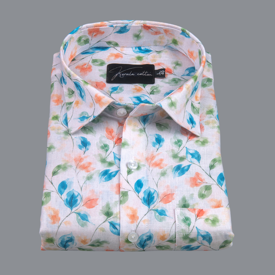 New Rusiyano Rama with Orange Flower Print Shirts for Men