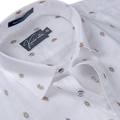 Linen Butta White With Oracle Print Shirts For Men