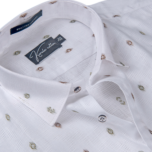 Linen Butta White With Oracle Print Shirts For Men