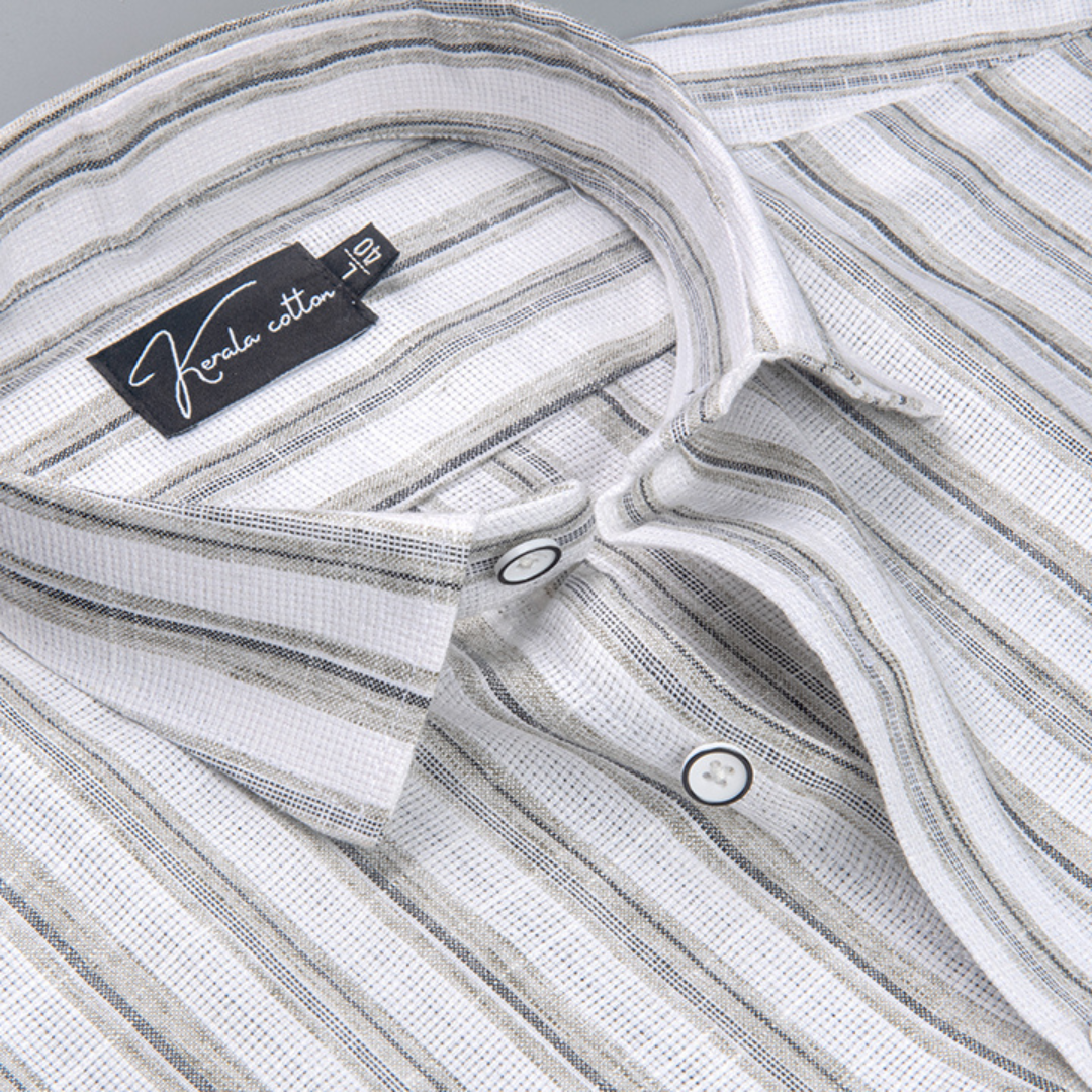 Jute Linen White with Grey-Black Mix Lining Shirts for Men