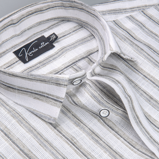 Jute Linen White with Grey-Black Mix Lining Shirts for Men