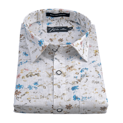 Italian Linen White With New Sky Mahendi Print Shirts For Men