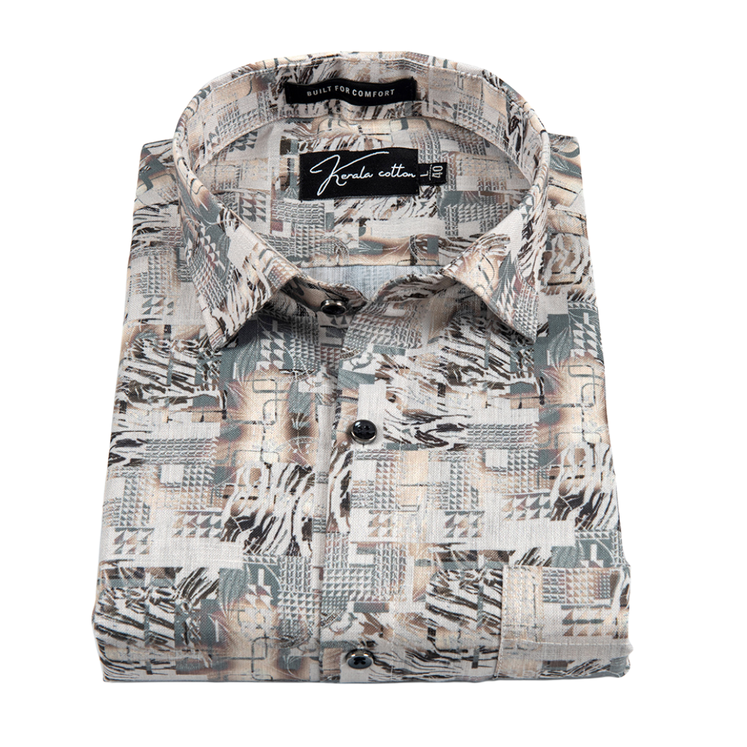 Linen fone gray mix colour orient print shirts