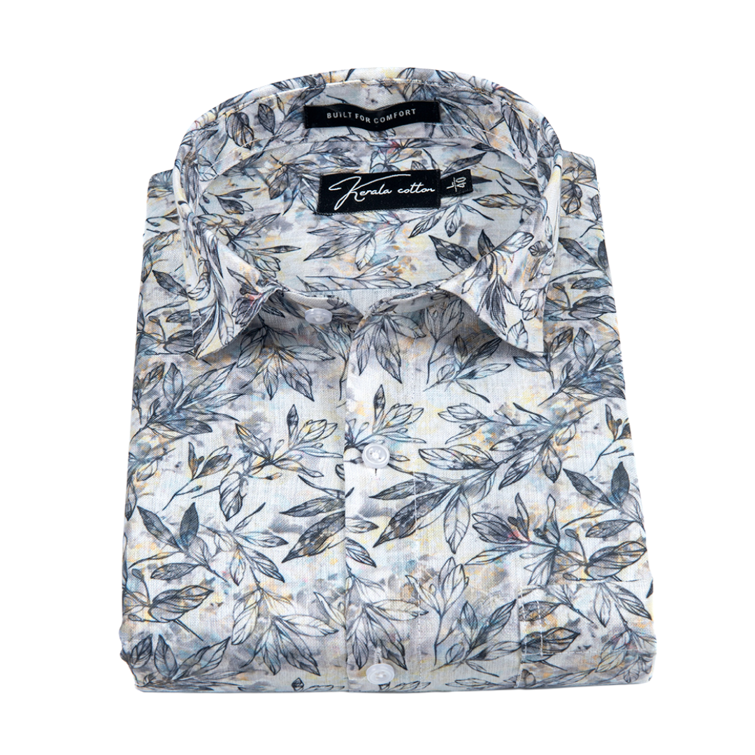 Linen white with black batel print shirts