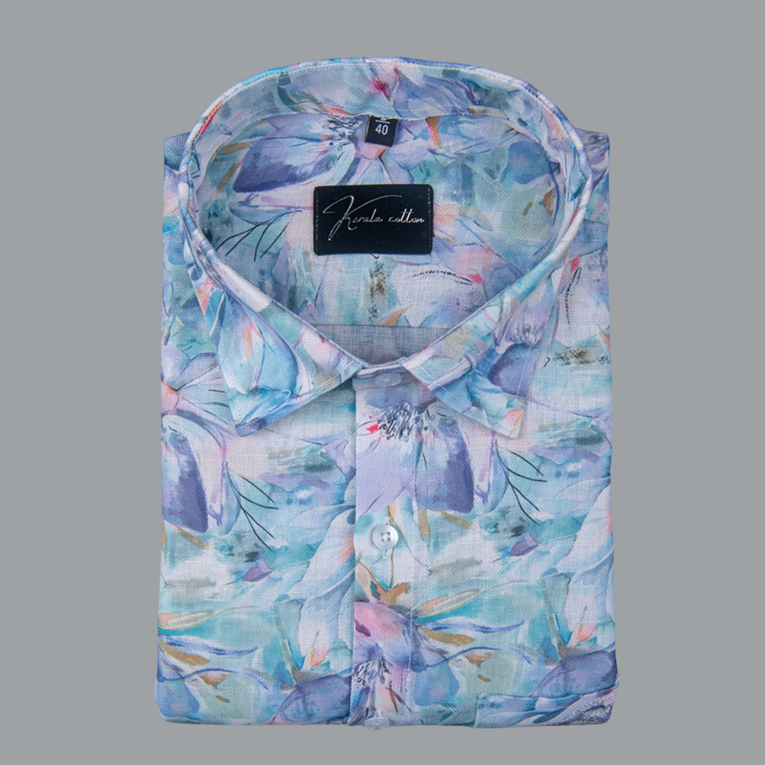 Rusiyano Linen Blue Rama Mix Print Shirts for Men