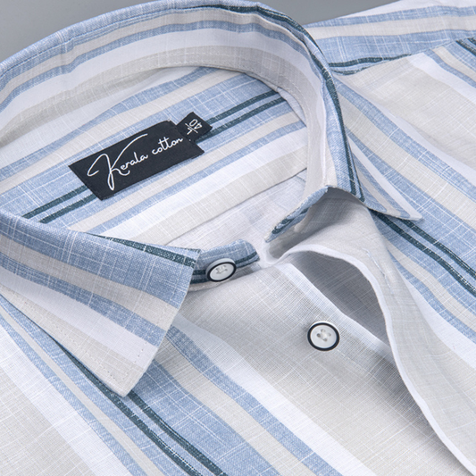 Linen Cream with Broad Sky Blue Patta Shirts for Men