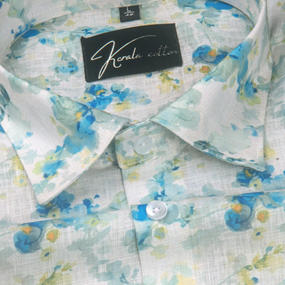 Linen Prime White with Rama Yellow Print Shirts for Men