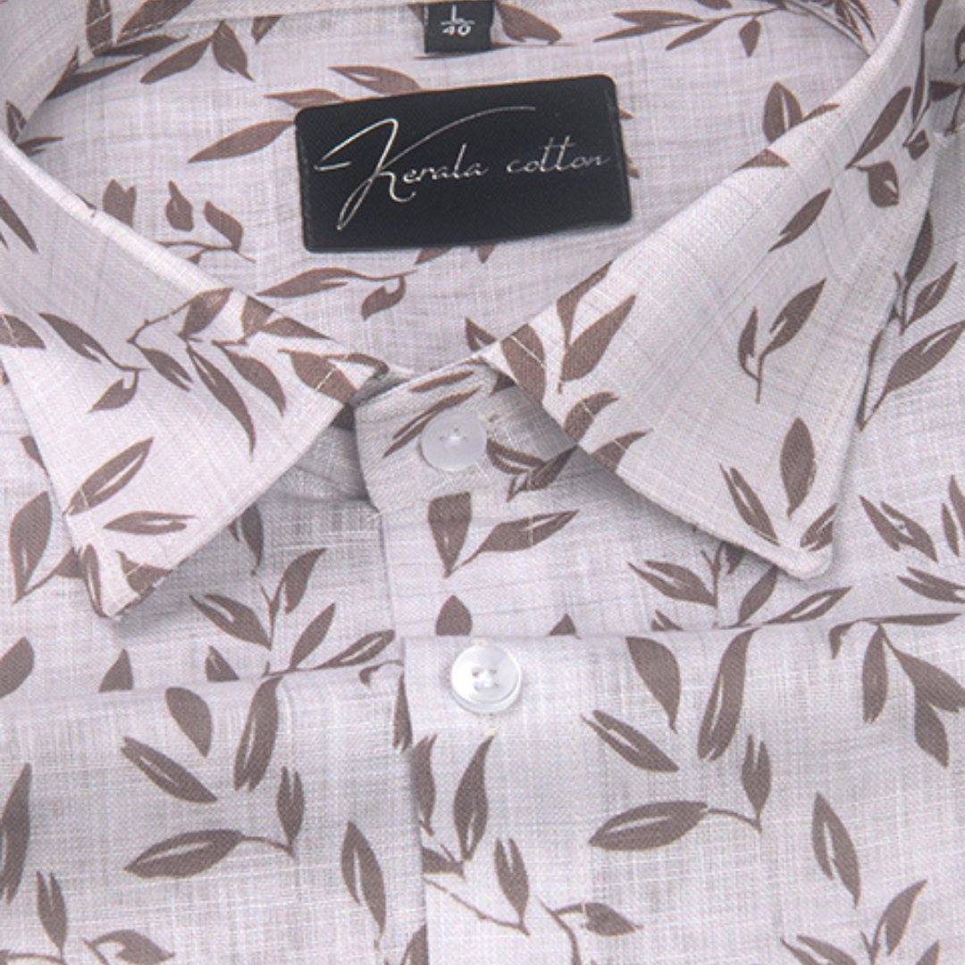 Linen Prime White with Brown Batel Print Shirts for Men