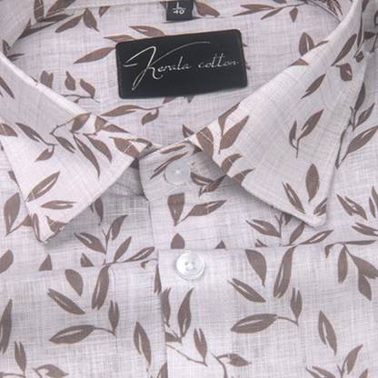 Linen Prime White with Brown Batel Print Shirts for Men