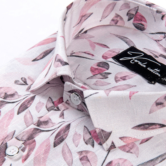 Italian linen White With Pink Grey Batel Print