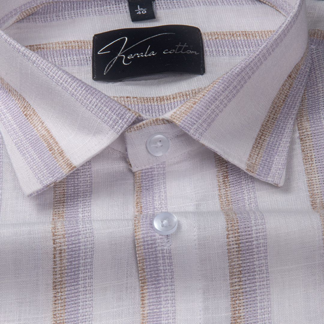 Jute White with Lavender Patta Shirts for Men