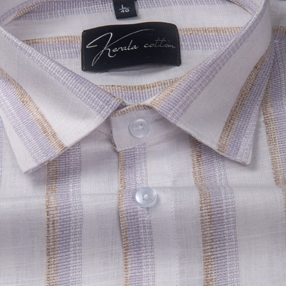 Jute White with Lavender Patta Shirts for Men
