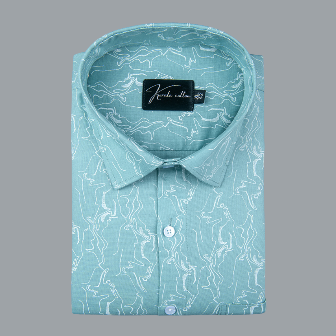 Trident Sky blue white Print Cotton Shirts