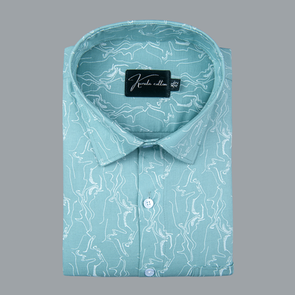 Trident Sky blue white Print Cotton Shirts