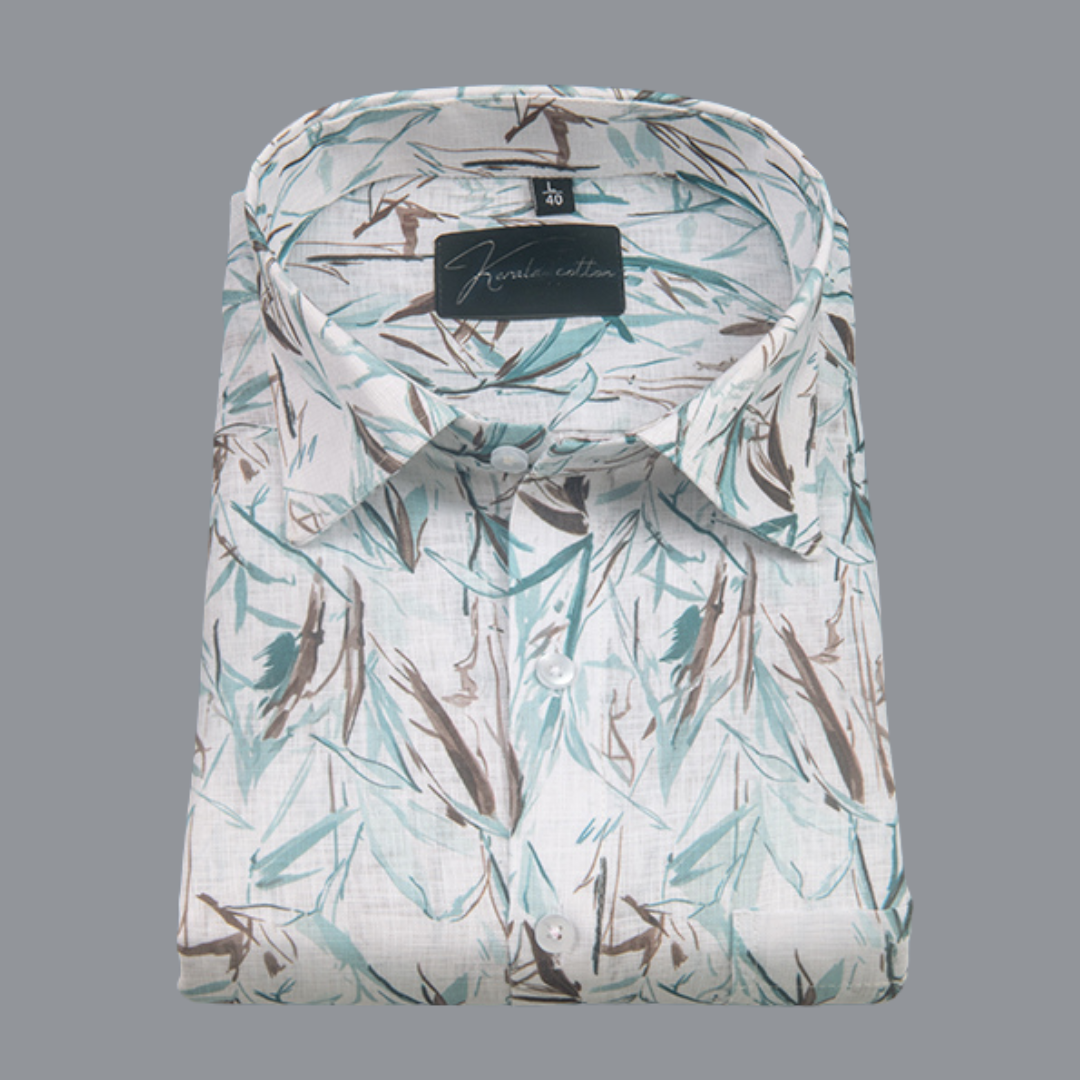 Linen Prime White with Rama Gray Sparkle Print Shirts for Men