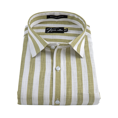 Linen White With Pista Green Patta Print Shirts For Men