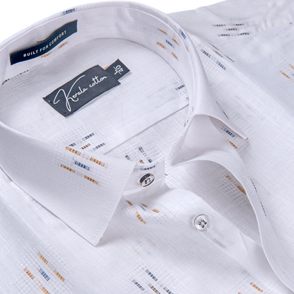 Linen Butta White With Three Lines Printed Shirts For Men