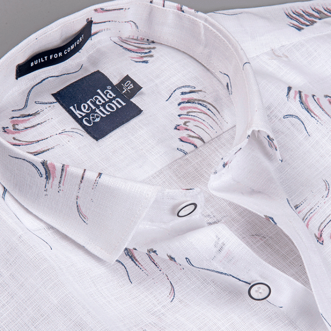 Turkey Linen White With Pink Grey Print Shirts