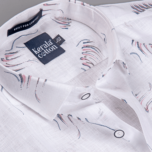 Turkey Linen White With Pink Grey Print Shirts