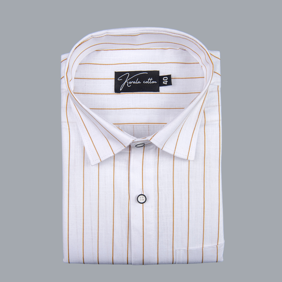 Turkey Linen White with Golden Yellow Lining Shirts for Men