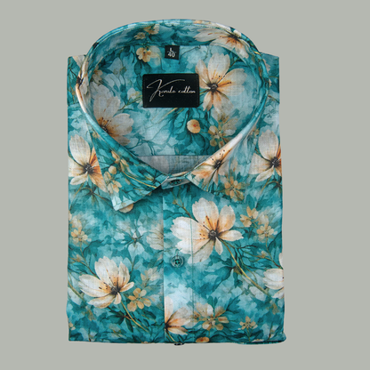 Rusiyano Linen Rama Green flower Print Shirts for Men