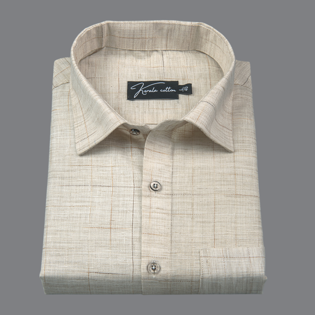 Mofatlal Khadi Cream with Checks Shirts for Men