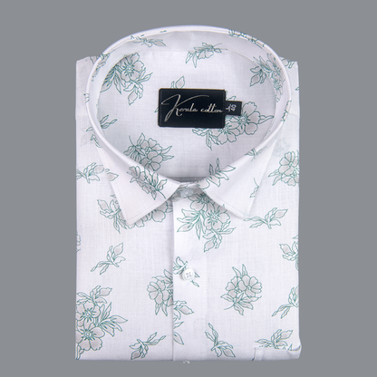 Turkey Cotton White with Green Flower Print Shirts for Men
