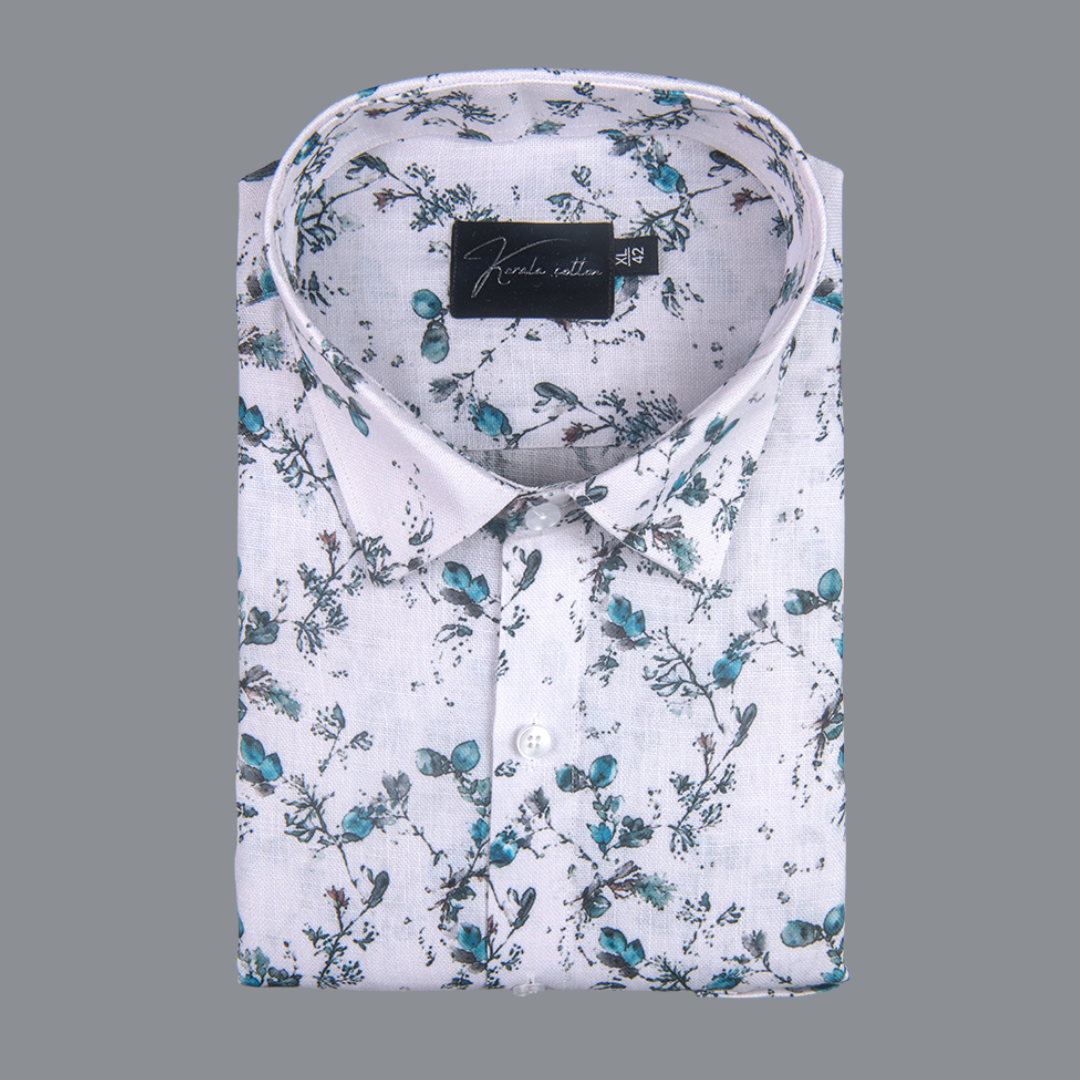 New Rusiyano White with Rama Flower Print Shirts for Men