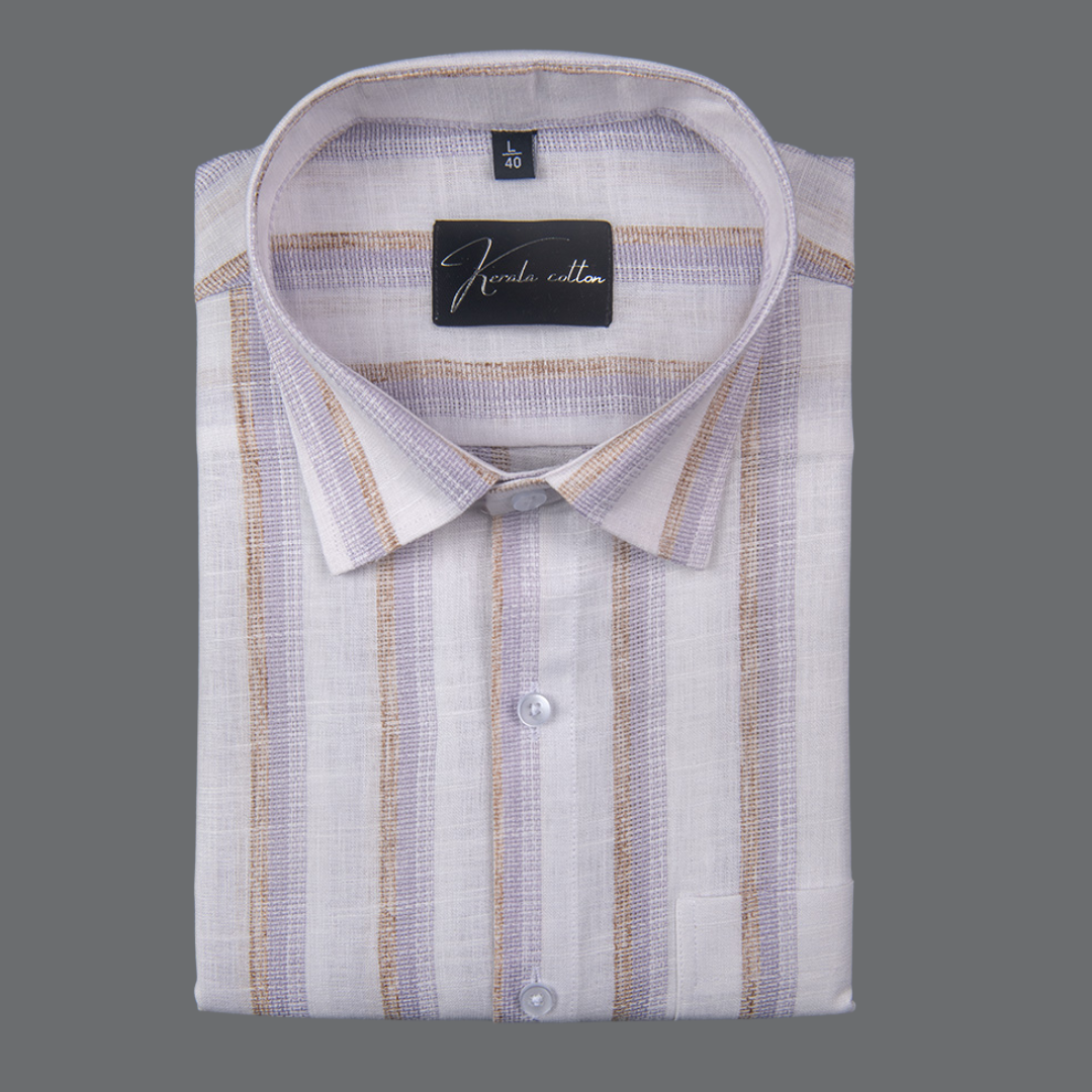 Jute White with Lavender Patta Shirts for Men
