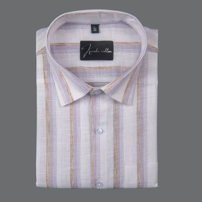 Jute White with Lavender Patta Shirts for Men