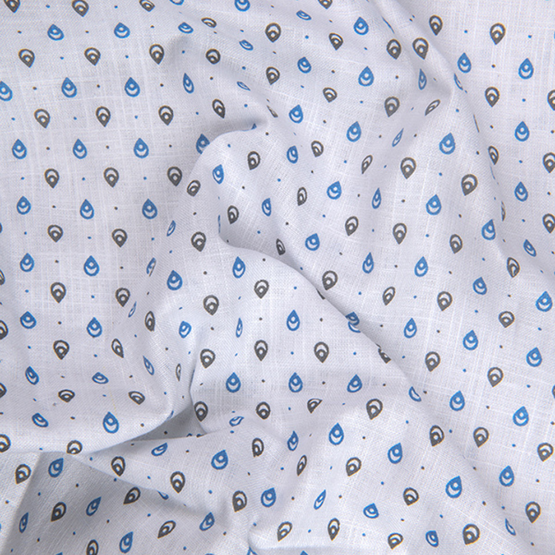 Turkey Cotton White with Blue-Black Print Shirts for Men
