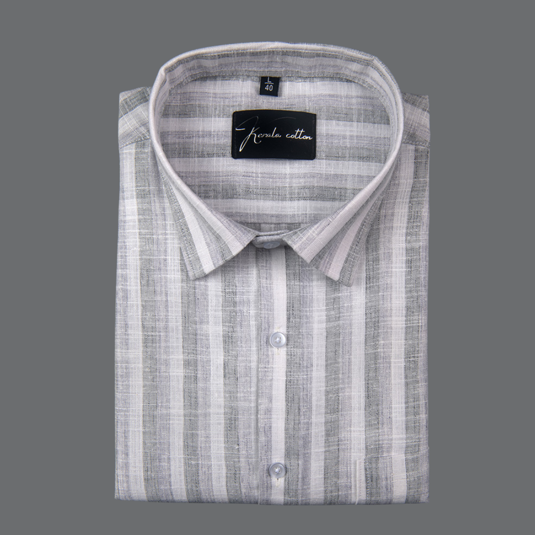 Soft Linen White with Gray Patta Shirts for Men
