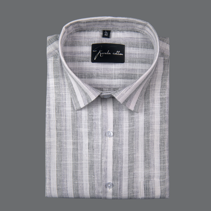 Soft Linen White with Gray Patta Shirts for Men