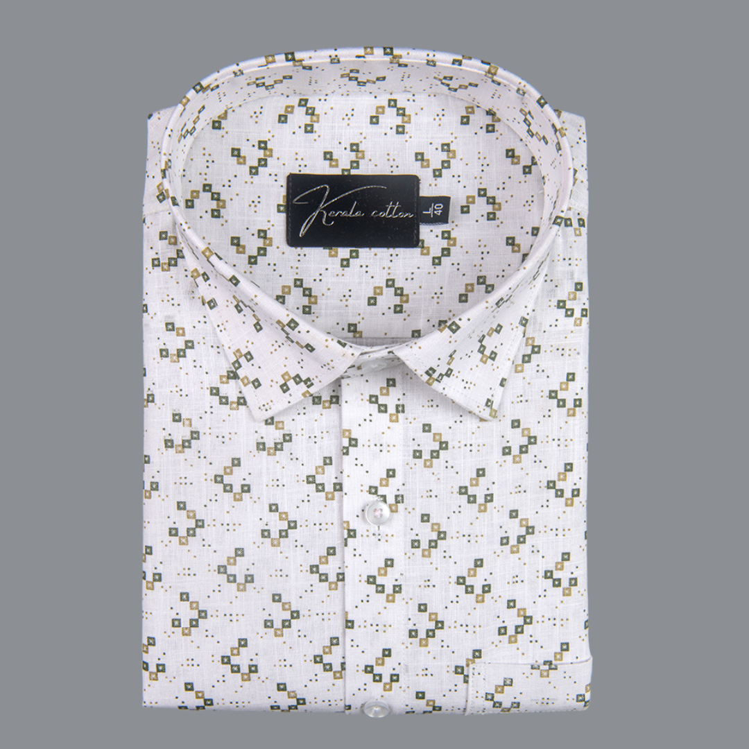 Turkey Cotton White with Bottle Green Box Print Shirts for Men