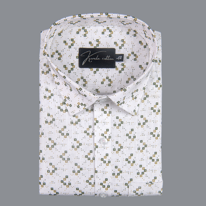 Turkey Cotton White with Bottle Green Box Print Shirts for Men