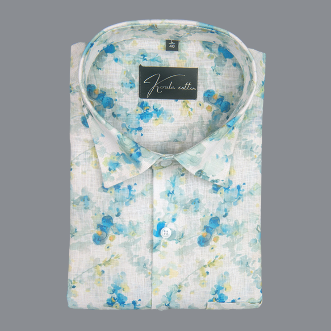Linen Prime White with Rama Yellow Print Shirts for Men