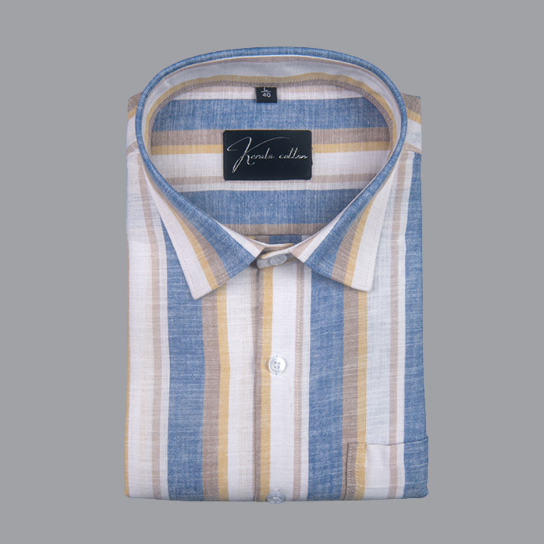 Oxford Multiple Blue Yellow Strip Shirts for Men