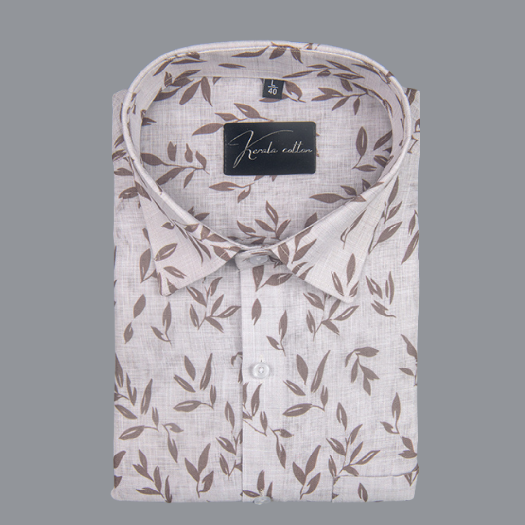 Linen Prime White with Brown Batel Print Shirts for Men