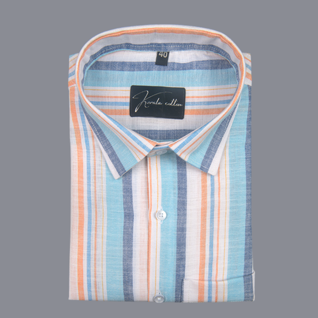 Oxford Multiple Sky Orange Strip Shirts for Men