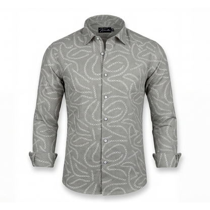 Linen Gray with Cream Chain Print Shirts for Men