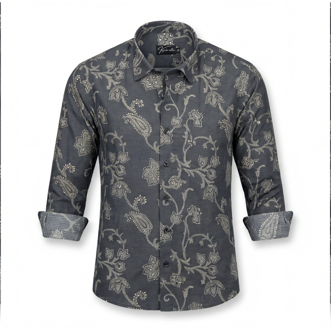 Sidney Linen Black with Fone flower Print Shirts for Men