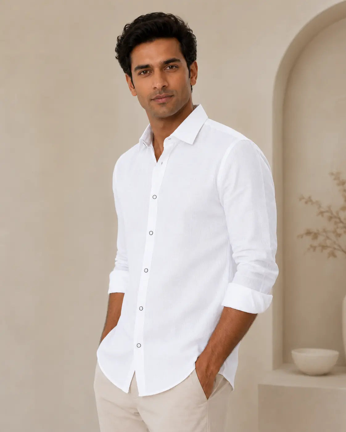 Italian linen Structure White Shirts for men