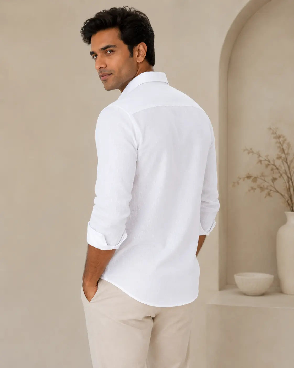 Italian linen Structure White Shirts for men