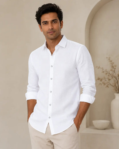 Italian linen Structure White Shirts for men
