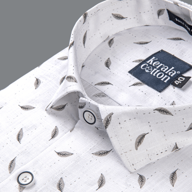 Turkey Linen White With Grey Blend Print Shirts